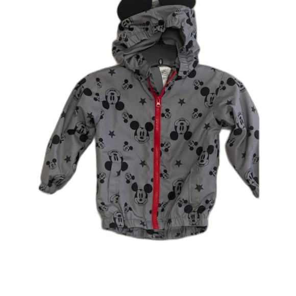 Disney Mickey Mouse Windbreaker Jacket Boys 3T Grey Full Zip Hood w/ Ears Coat - Picture 4 of 7